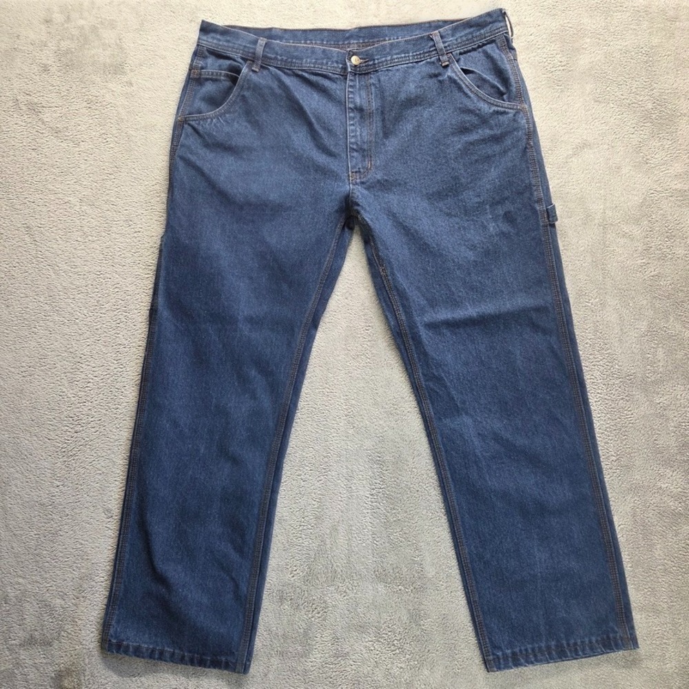 Key Jeans Mens 42X32 Blue Carpenter Straight Mid Rise Medium Wash Workwear Denim